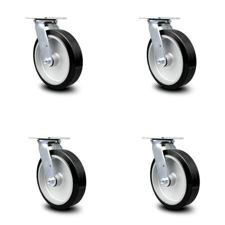 Service Caster 8 Inch Rubber on Aluminum Caster Set with Ball Bearing and Swivel Lock SCC SCC-30CS820-RAB-BSL-4